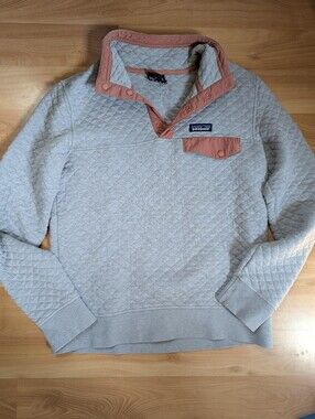Patagonia Organic Cotton Diamond Quilt Snap-T Pullover Gray Pink Women's Size S